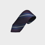 Stripes Grenadine Silk Tie in Dark Claret, Blue & Light Grey