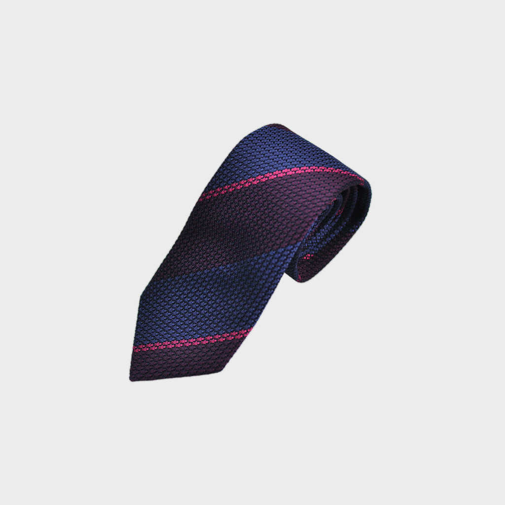 Stripes Grenadine Silk Tie in Blue, Claret & Pink