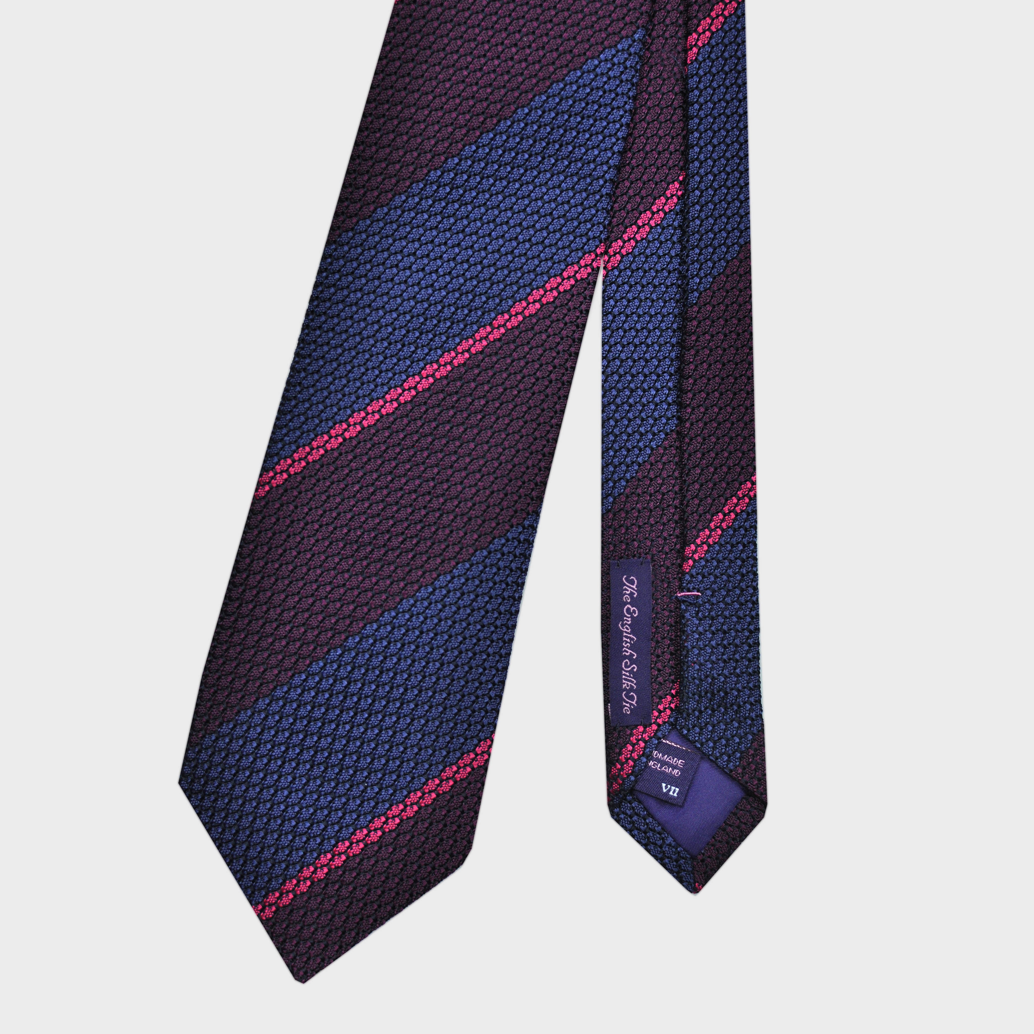 Stripes Grenadine Silk Tie in Blue, Claret & Pink