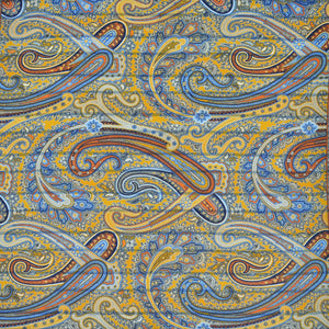 Paisley & Stripes Reversible Panama Silk Pocket Square in Yellow & Blue