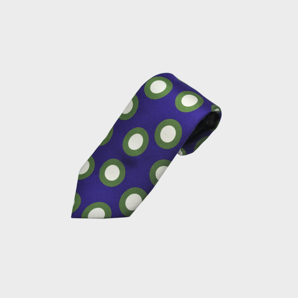 Big Hoops Dusty Silk Tie in Indigo, Lime Green & White