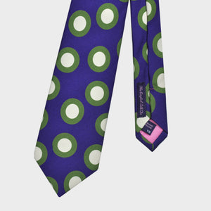 Big Hoops Dusty Silk Tie in Indigo, Lime Green & White