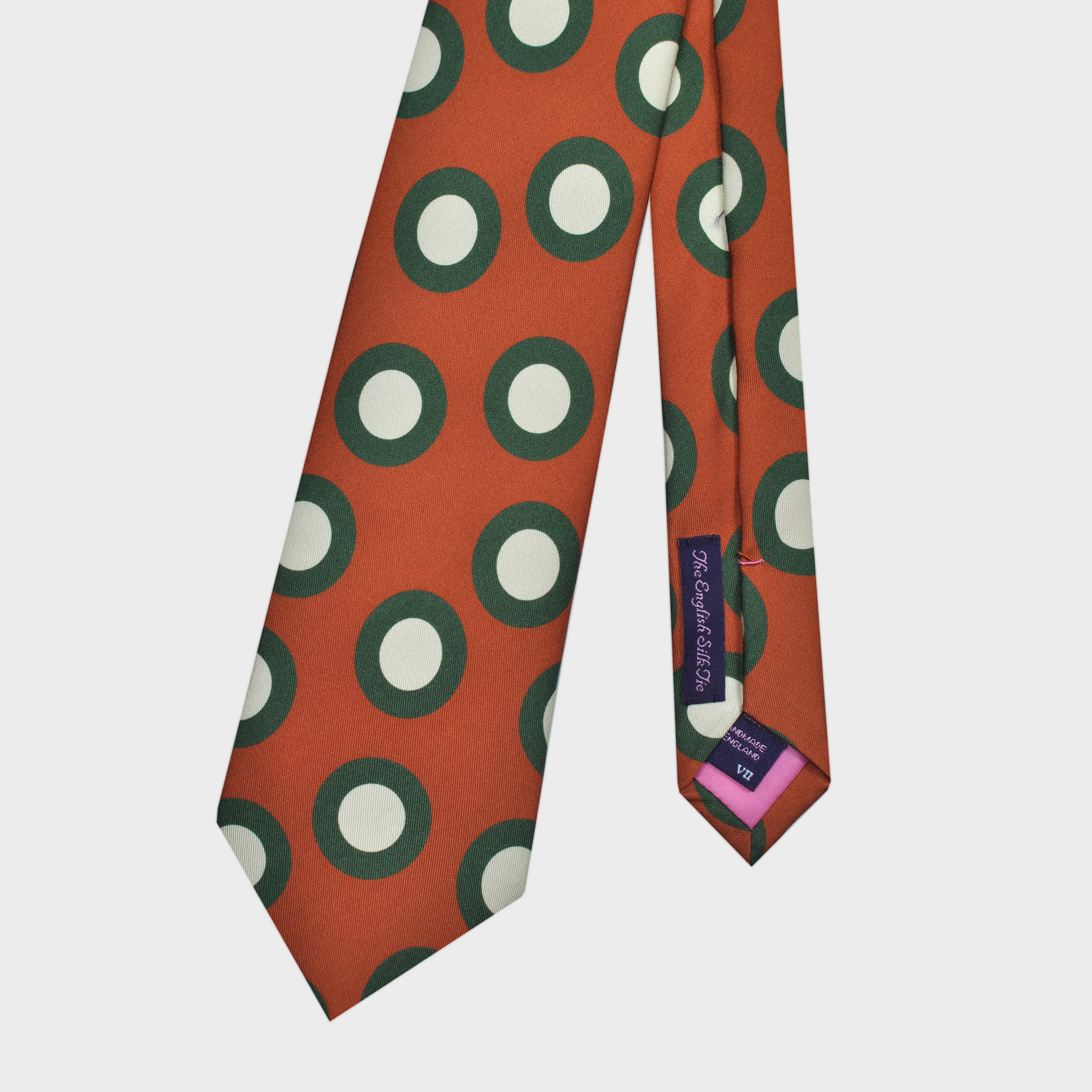 Big Hoops Dusty Silk Tie in Rusty Orange, Lime Green & White