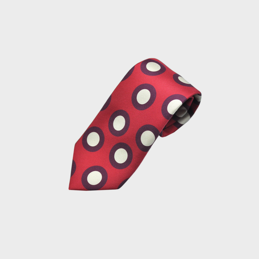 Big Hoops Dusty Silk Tie in Mellow Red, Claret & White