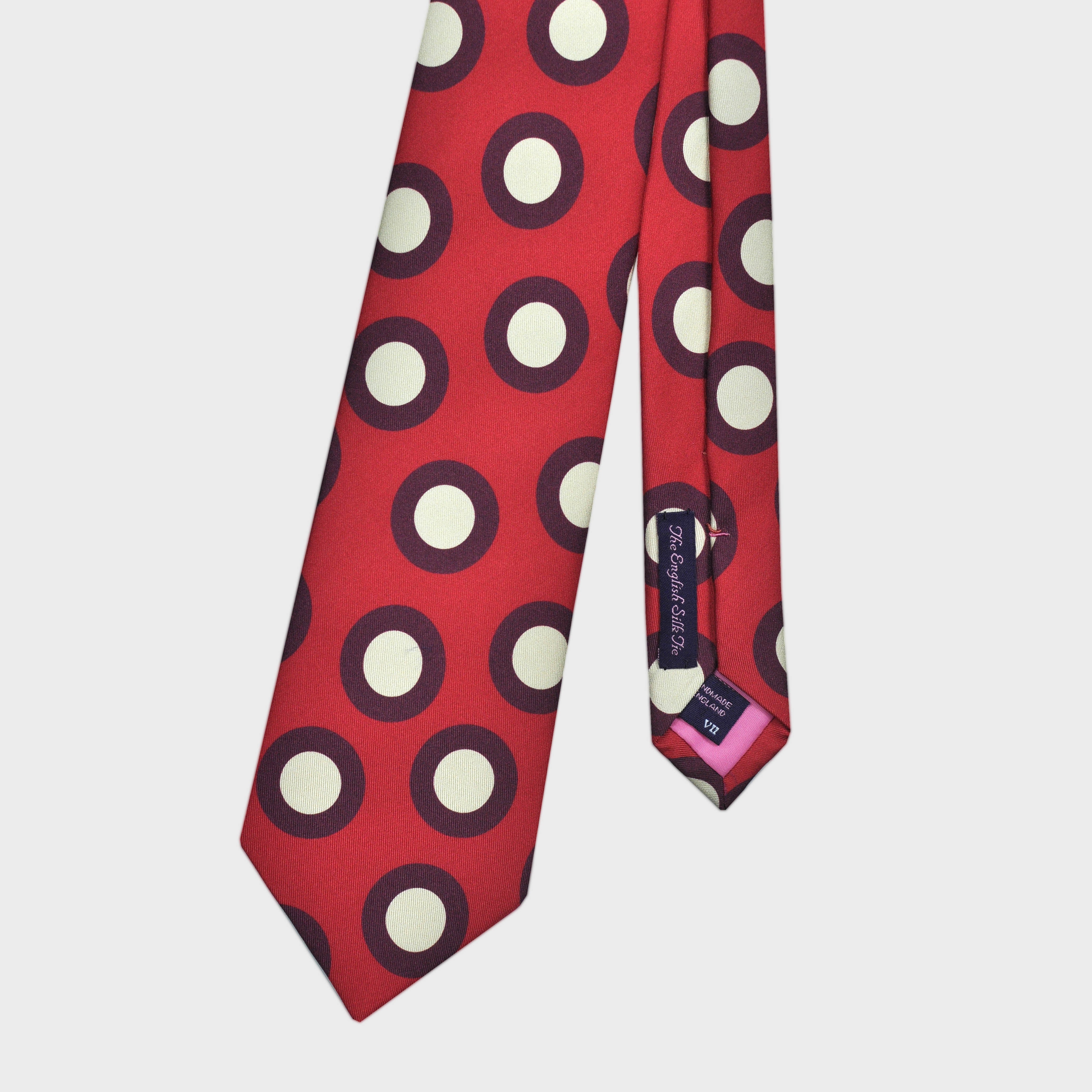 Big Hoops Dusty Silk Tie in Mellow Red, Claret & White