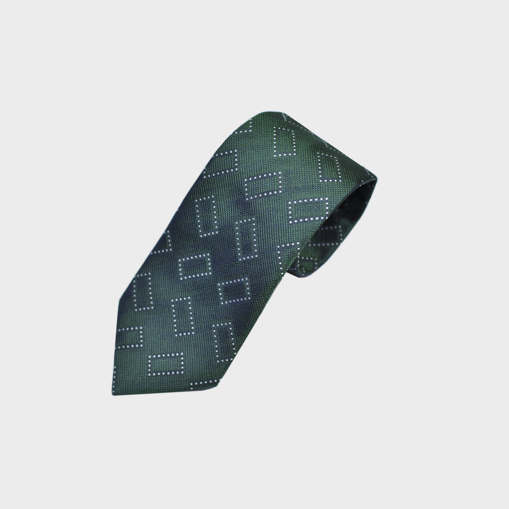 Little Rectangles on a Natte Woven Silk Tie in Green