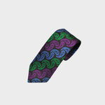 Repeat Teardrops Woven Silk Tie in Purple, Green & Blue