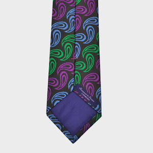 Repeat Teardrops Woven Silk Tie in Purple, Green & Blue