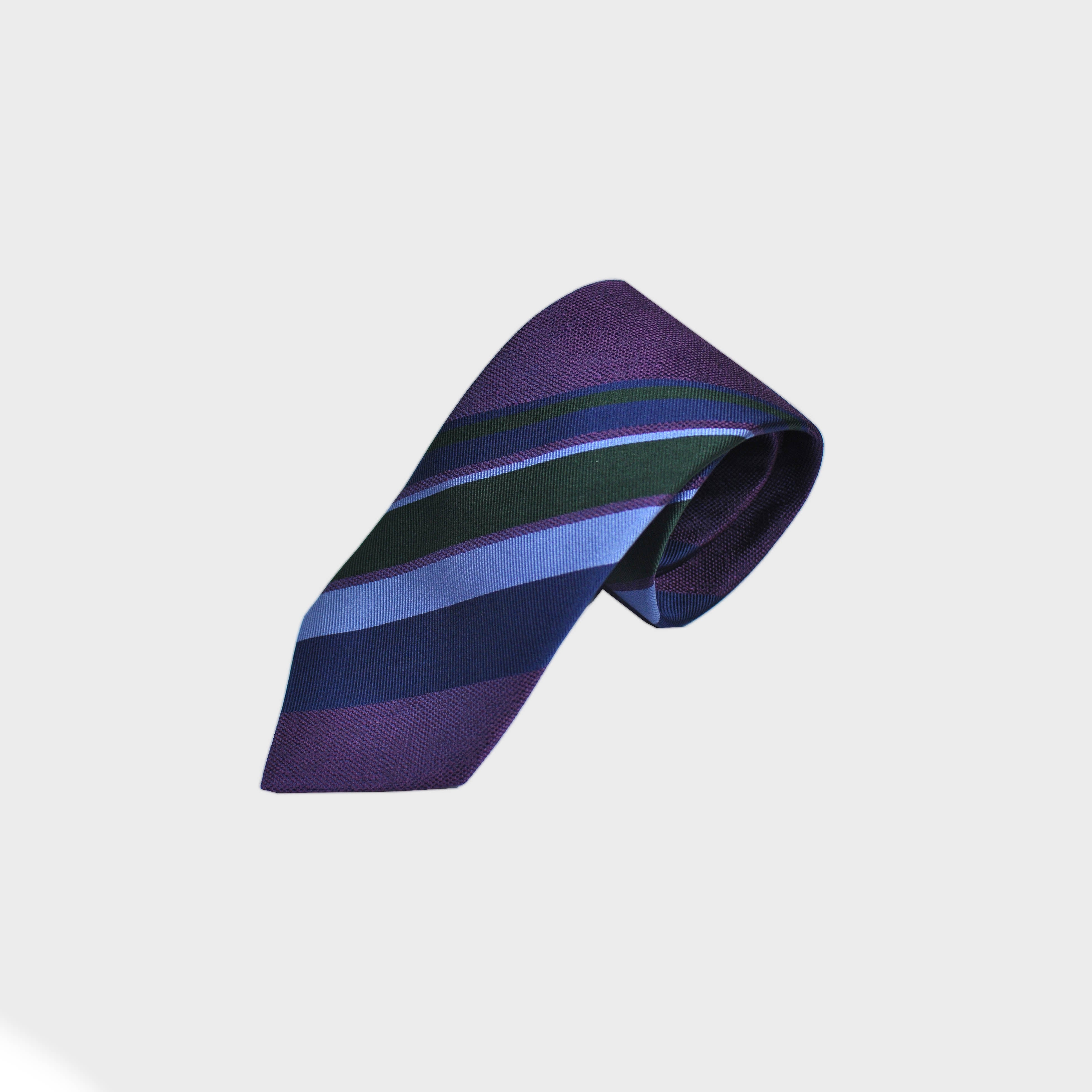 Reppe Stripes on Tussah Silk Tie in Purple, Blues & Green