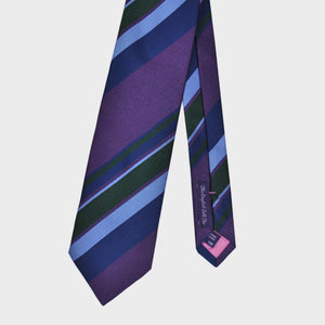 Reppe Stripes on Tussah Silk Tie in Purple, Blues & Green