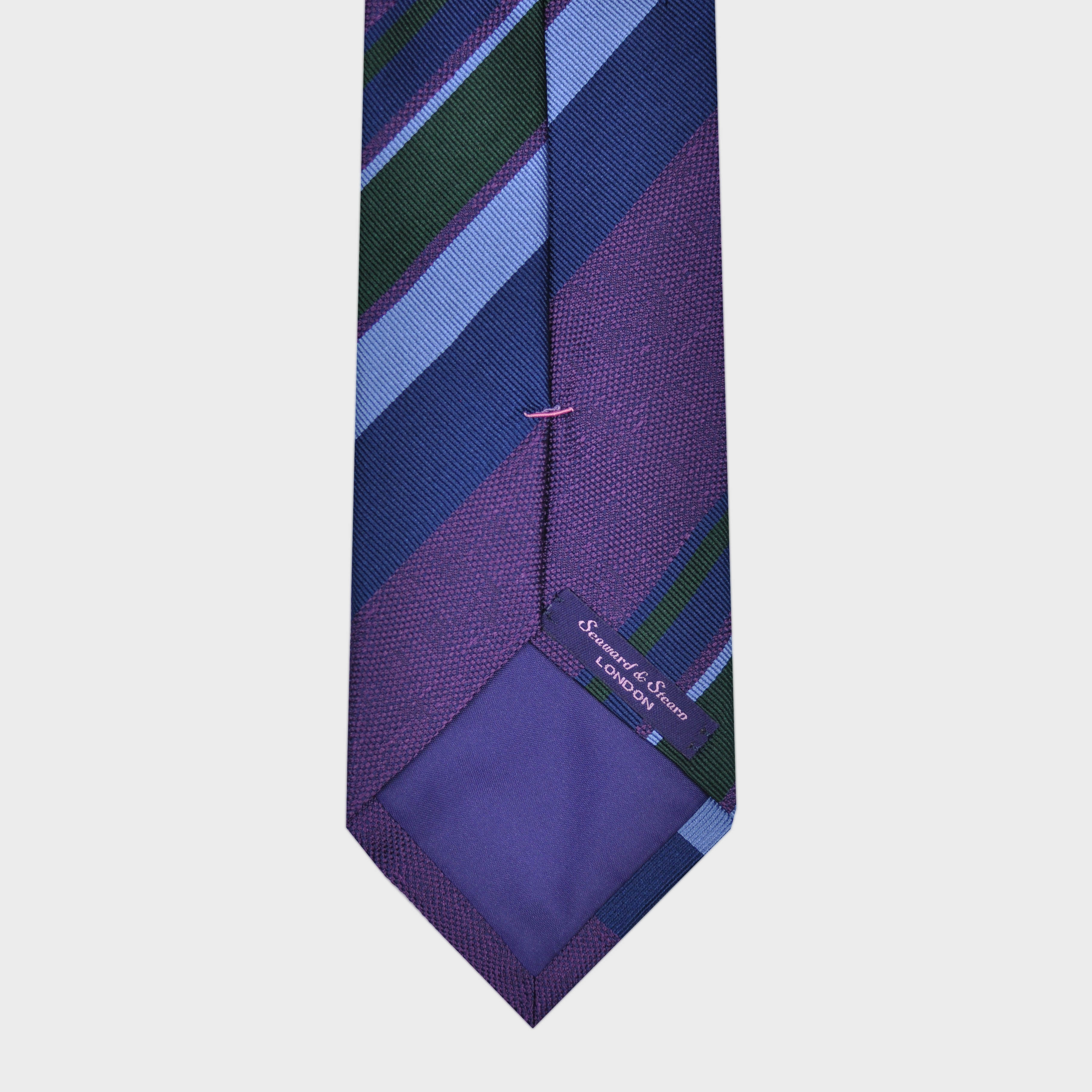 Reppe Stripes on Tussah Silk Tie in Purple, Blues & Green