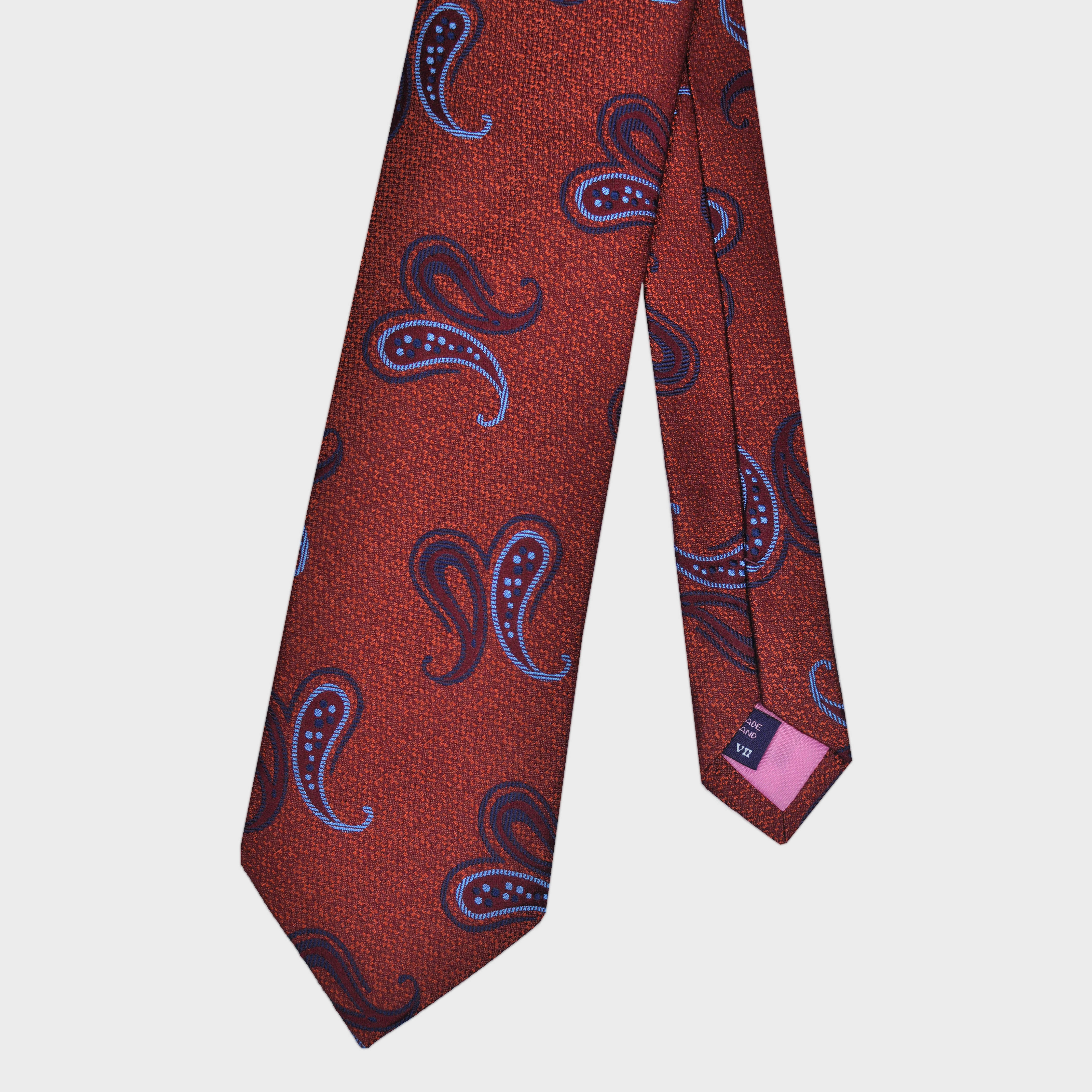 Blue Reppe Teardrops on Tussah Silk Tie in Rusty Brown