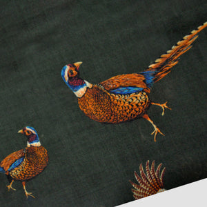 Wool Silk Pheasant Scarf in Green with Puppy Tooth Border