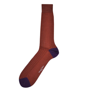 Ribbed Fine Cotton Socks in Rusty Brown