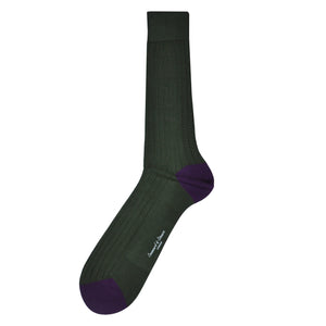 Ribbed Fine Cotton Socks in Bottle Green