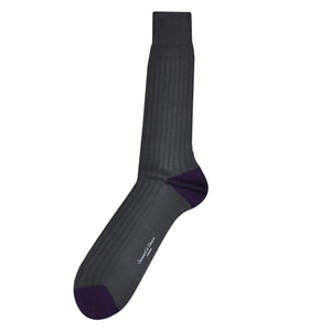 Ribbed Fine Cotton Socks in Dark Grey