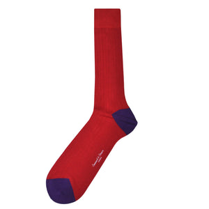 Ribbed Fine Cotton Socks in Red