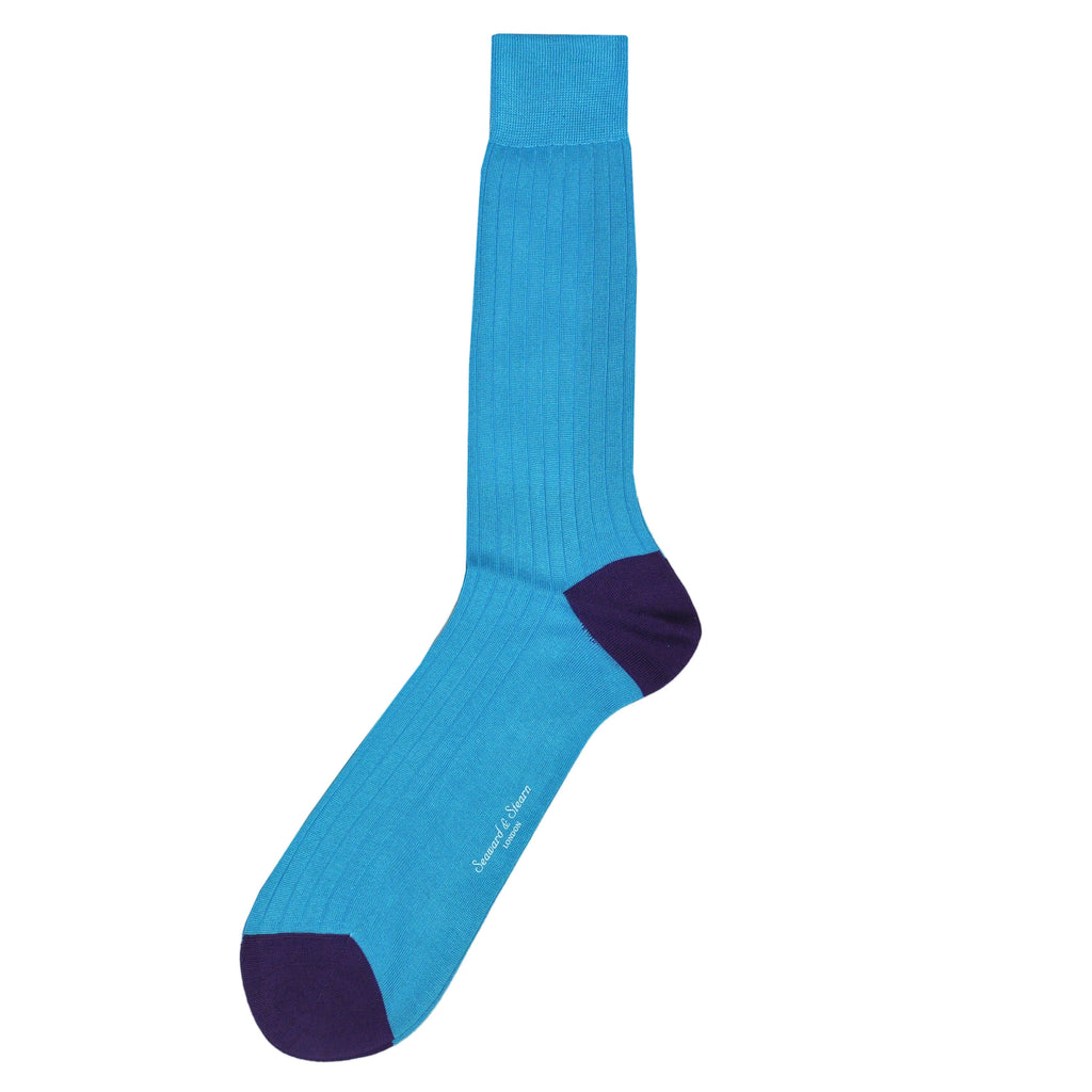 Ribbed Fine Cotton Socks in Teal