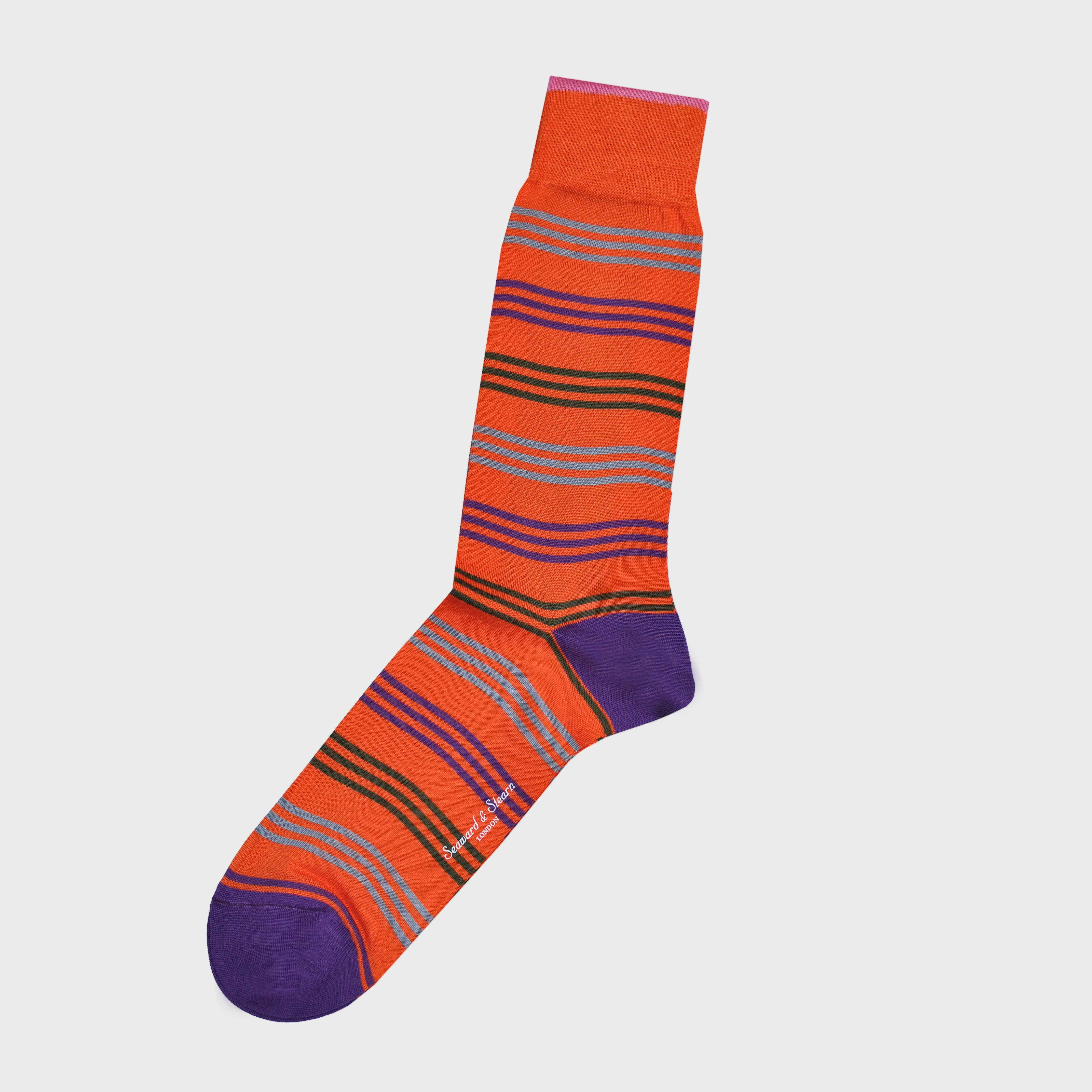 Multi-Stripes Fine Cotton Socks in Orange