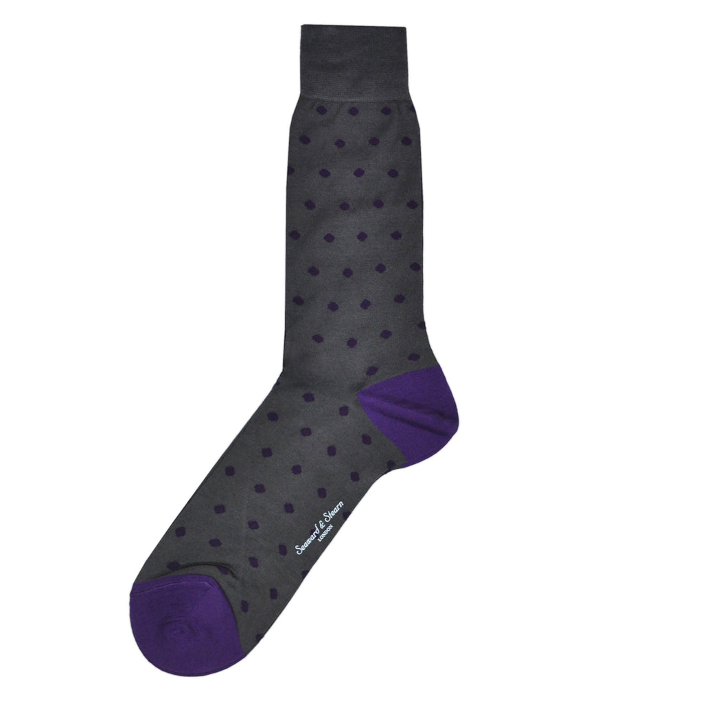 Purple Dots on Grey Fine Cotton Socks