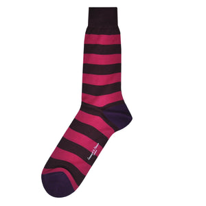 Dark Claret & Pink Bold Stripe Fine Cotton Socks