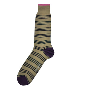 Narrow Stripes on Beige Fine Cotton Socks