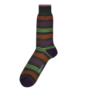 Narrow Stripes on Green Fine Cotton Socks