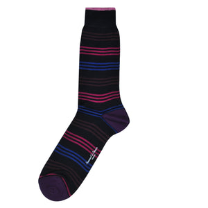 Narrow Stripes on Navy Blue Claret Fine Cotton Socks