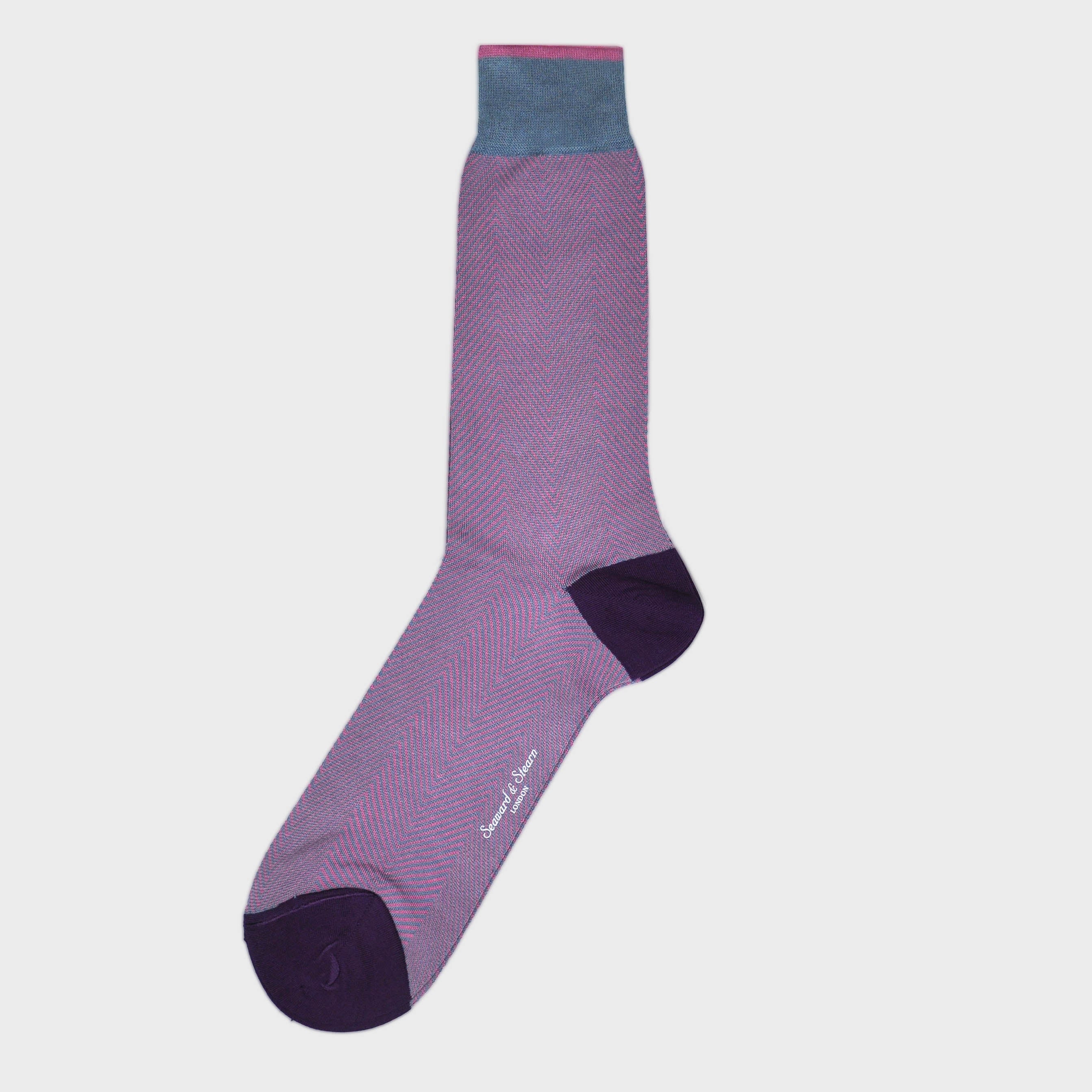 Herring Bone Fine Cotton Socks in Pink