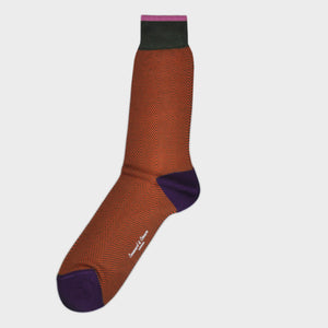 Herring Bone Fine Cotton Socks in Orange