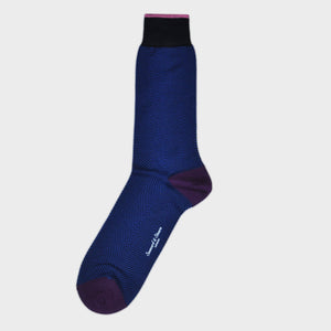 Herring Bone Fine Cotton Socks in Blue