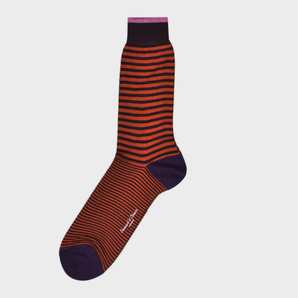 Narrow Brown Stripes on Orange Fine Cotton Socks