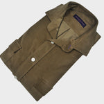 Fine Corduroy Spread Collar Shirt with Double Breast Pockets in Brown Olive