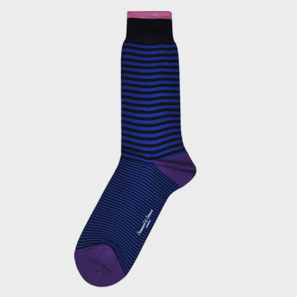 Narrow Blue Stripes on Royal Blue Fine Cotton Socks