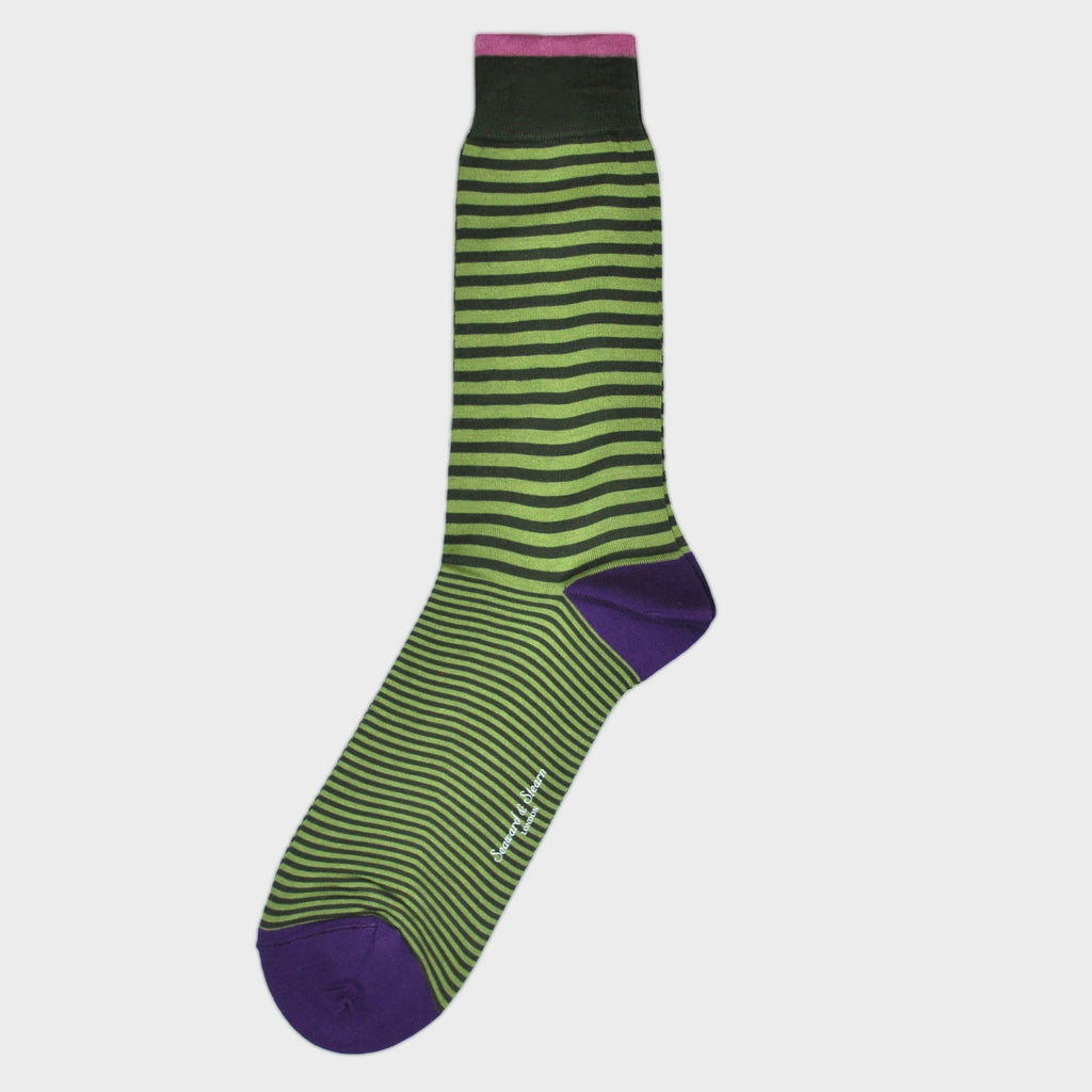 Narrow Green Stripes on Lime Fine Cotton Socks