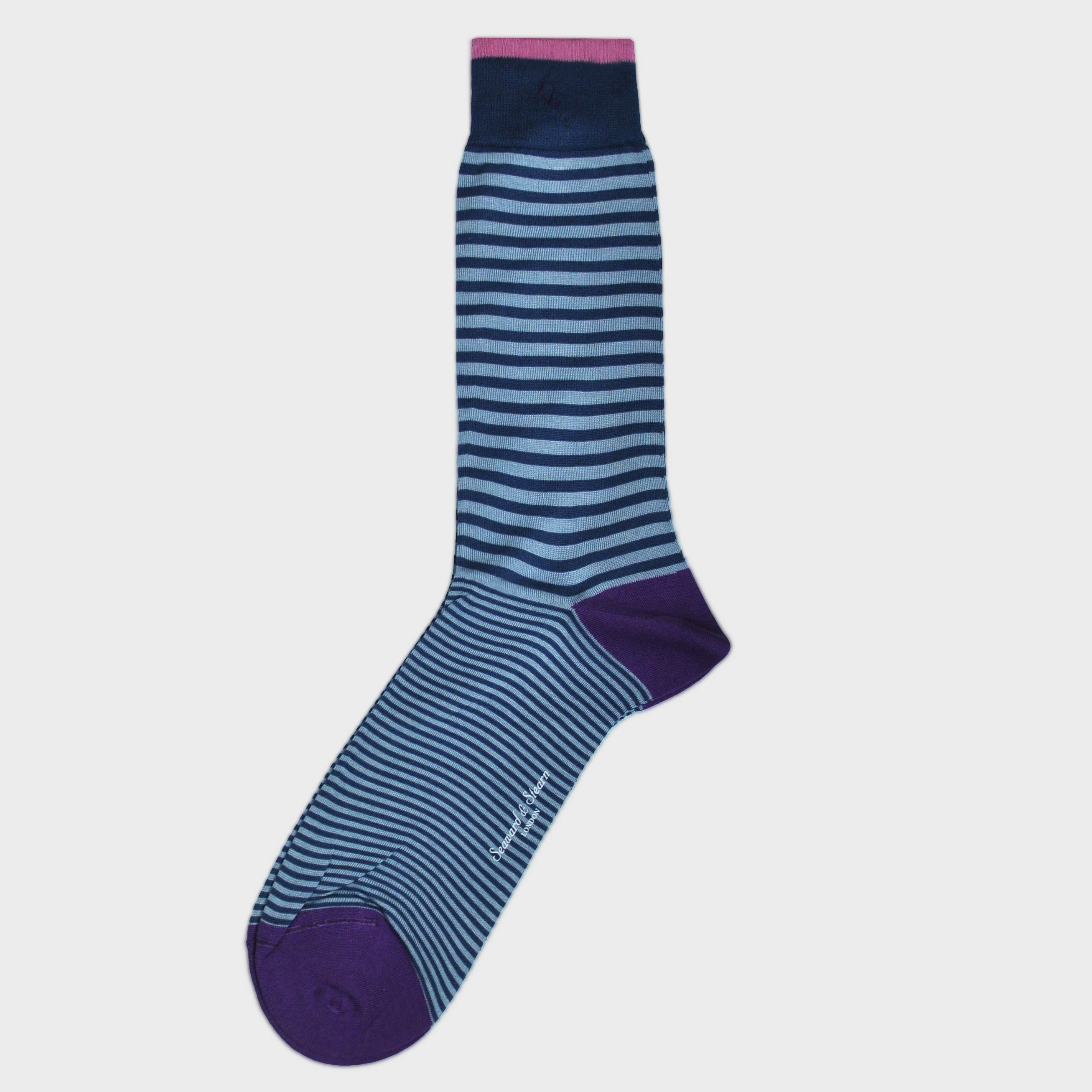 Narrow Blue Stripes on Light Blue Fine Cotton Socks