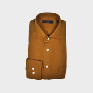 Brushed Cotton Spread Collar Shirt with Single Breast Pocket in Rusty Brown