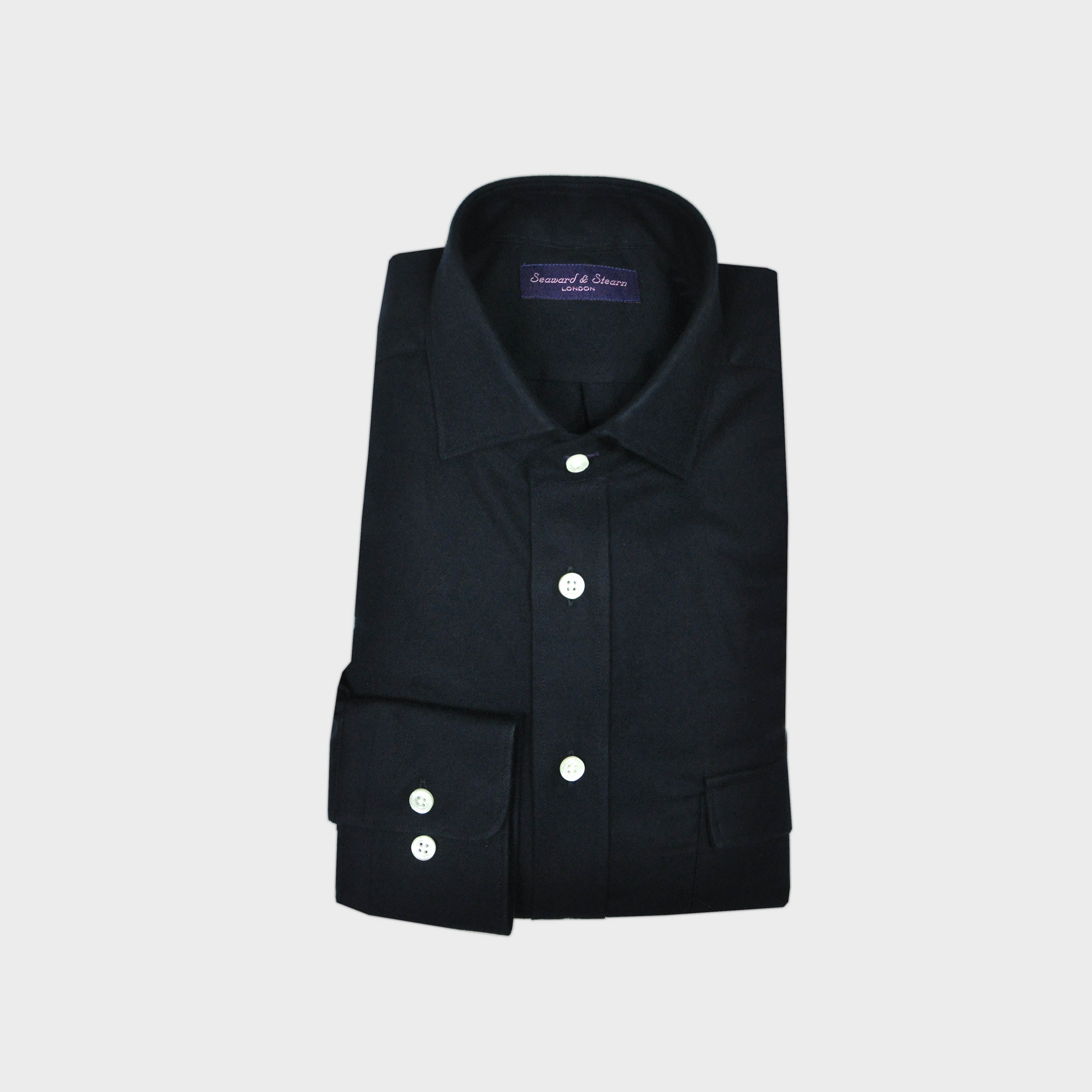 Brushed Cotton Spread Collar Shirt with Single Breast Pocket in Midnight Blue