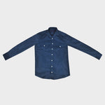 Fine Corduroy Spread Collar Shirt with Double Breast Pockets in Cobalt Blue