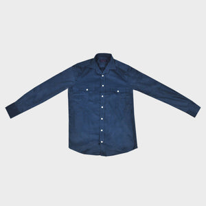 Fine Corduroy Spread Collar Shirt with Double Breast Pockets in Cobalt Blue