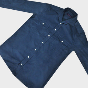 Fine Corduroy Spread Collar Shirt with Double Breast Pockets in Cobalt Blue