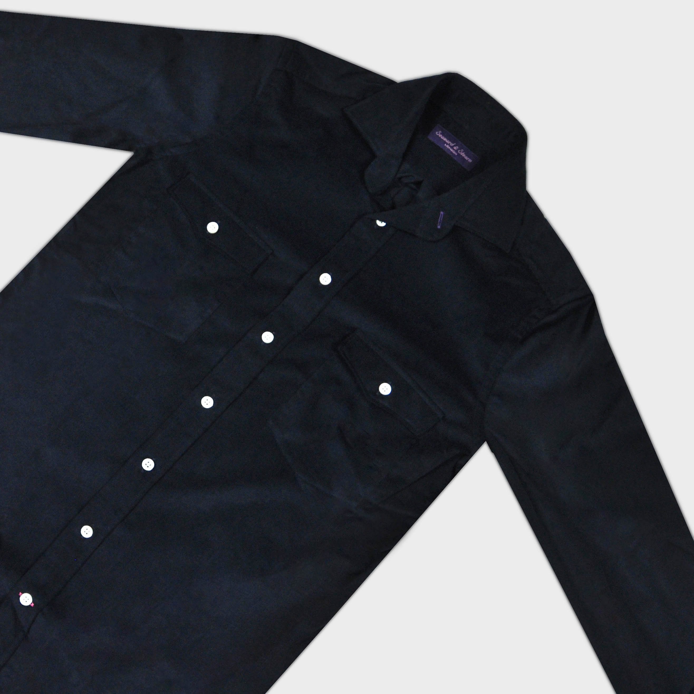 Fine Corduroy Spread Collar Shirt with Double Breast Pockets in Midnight Blue