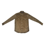 Fine Corduroy Spread Collar Shirt with Double Breast Pockets in Brown Olive