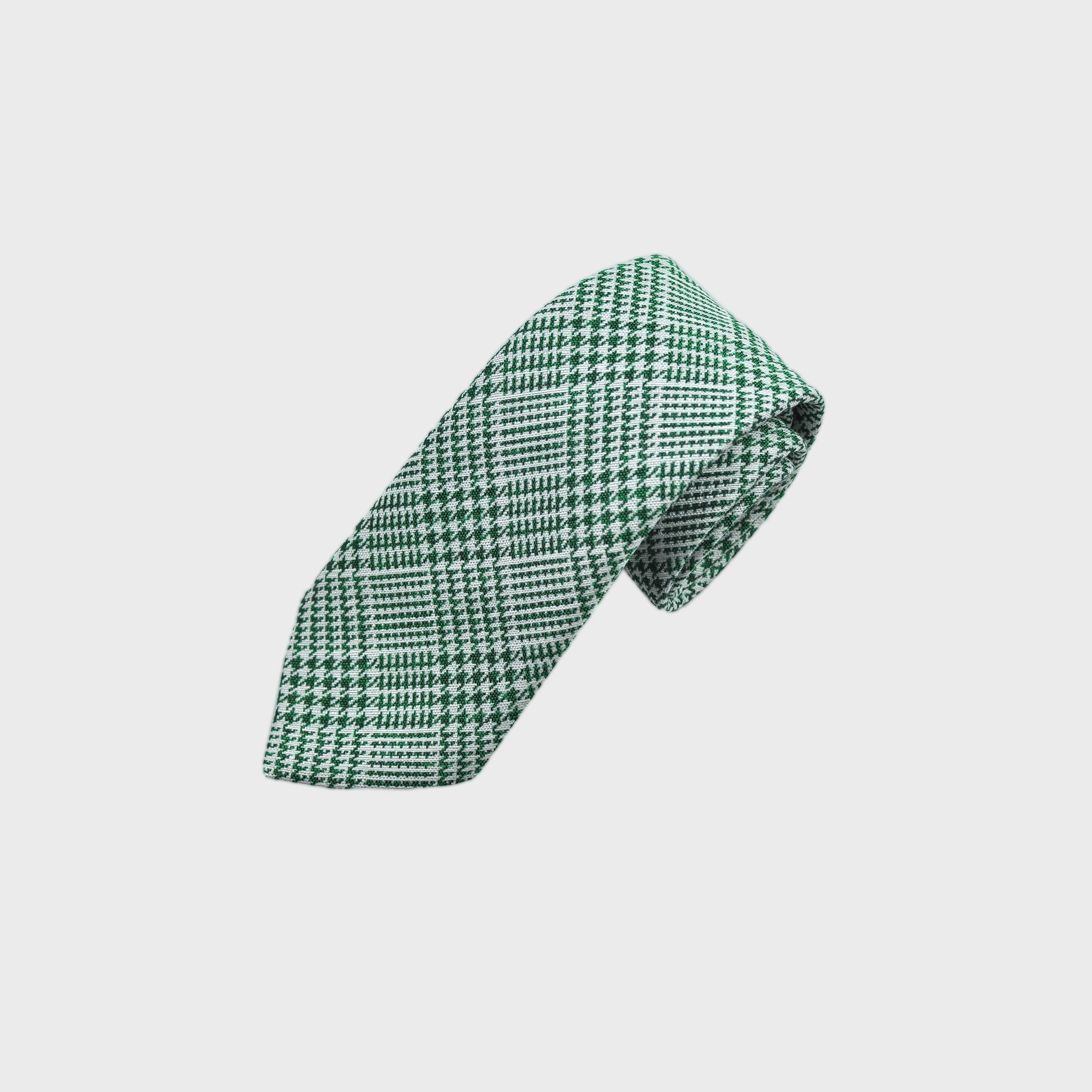 Puppy Tooth Prince Of Wales Silk & Linen Tie in Green