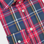 Plaid Spread Collar Sports Shirt in Red & Blue