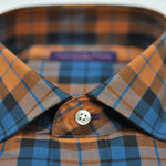 Plaid Spread Collar Sports Shirt in Ochre & Blue