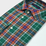 Plaid Spread Collar Sports Shirt in Green & Orange