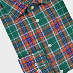 Plaid Spread Collar Sports Shirt in Green & Orange