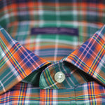 Plaid Spread Collar Sports Shirt in Green & Orange