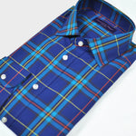 Plaid Spread Collar Sports Shirt in Blue & Teal